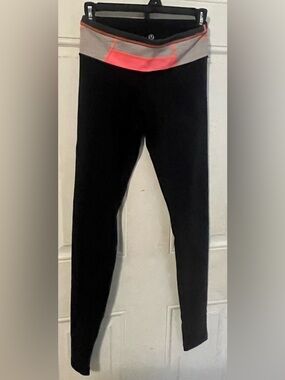 lululemon athletica Black Leggings with Gray and Coral Waistband
